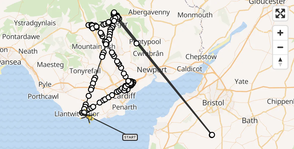 Flight route Police Helicopter Bristol Channel - MOD St Athan, 22 July 2026, 21:35