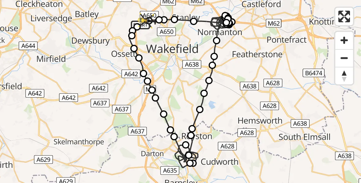Flight route Police Helicopter East Ardsley - East Ardsley, 22 July 2026, 22:32