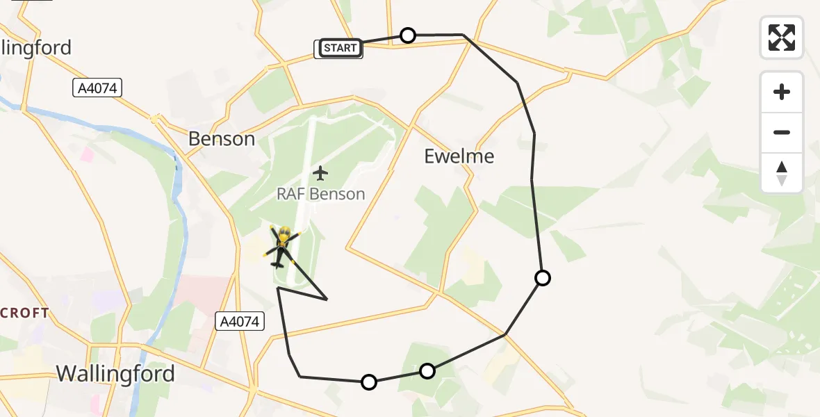 Flight route Police Helicopter Benson - RAF Benson, 22 July 2026, 22:59