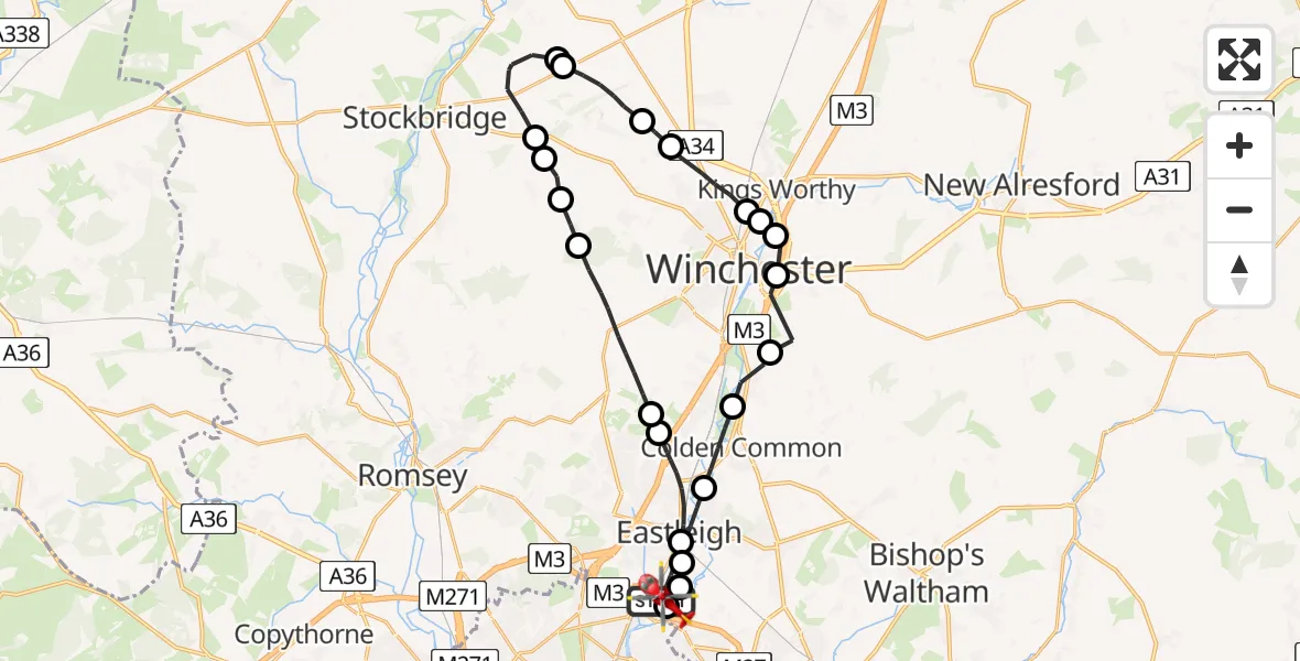 Flight route Air Ambulance Helicopter Southampton Airport - Southampton Airport, 22 July 2026, 23:03