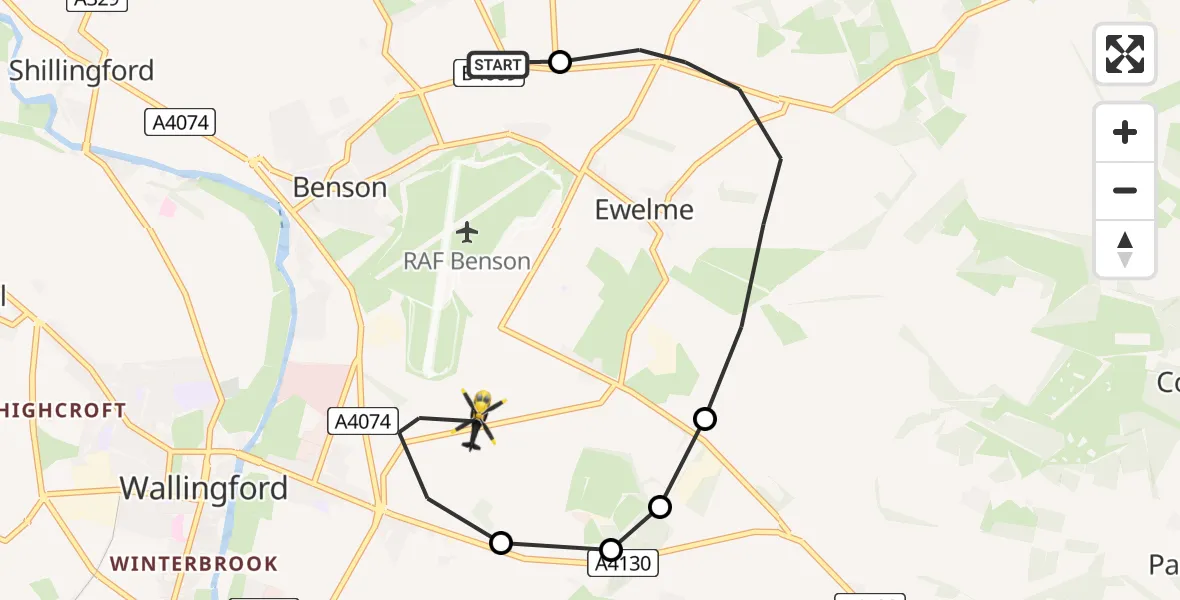 Flight route Police Helicopter Benson - Crowmarsh Gifford, 22 July 2026, 23:05