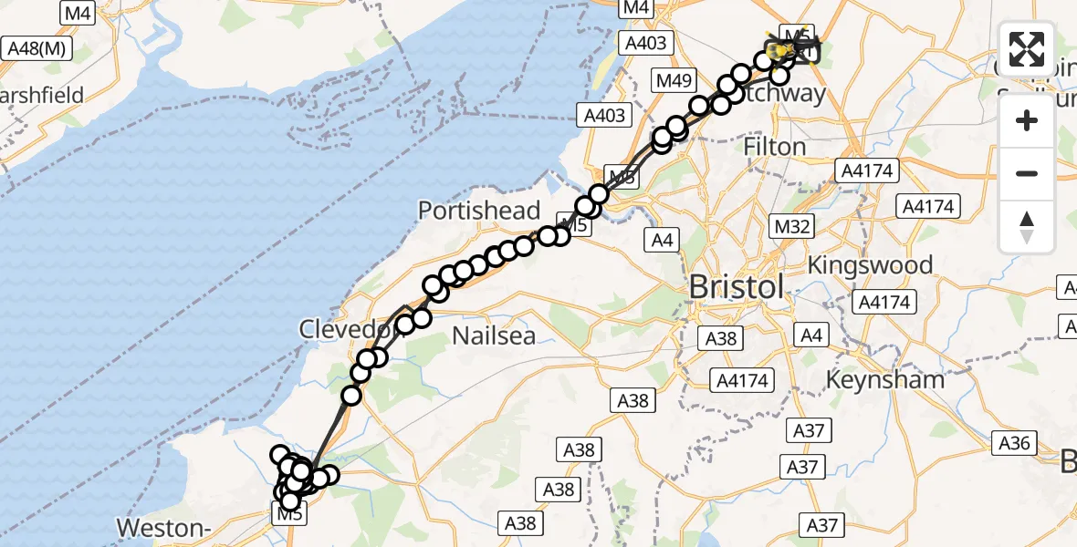 Flight route Police Helicopter Almondsbury Helicopter Base - Almondsbury Helicopter Base, 23 July 2026, 00:32