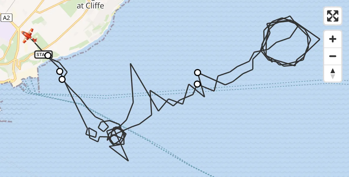 Flight route Coastguard Drone Langdon Battery Heliport - Dover, 23 July 2026, 00:55