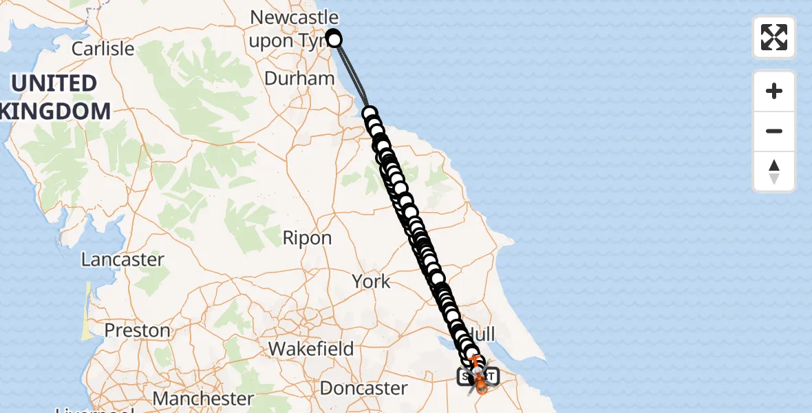 Flight route Coastguard Helicopter Humberside Airport - Humberside Airport, 23 July 2026, 01:12