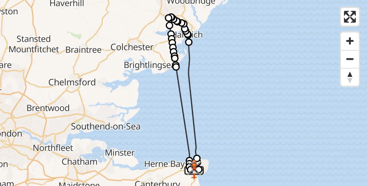 Flight route Coastguard Helicopter Manston Airport - Manston Airport, 23 July 2026, 01:40
