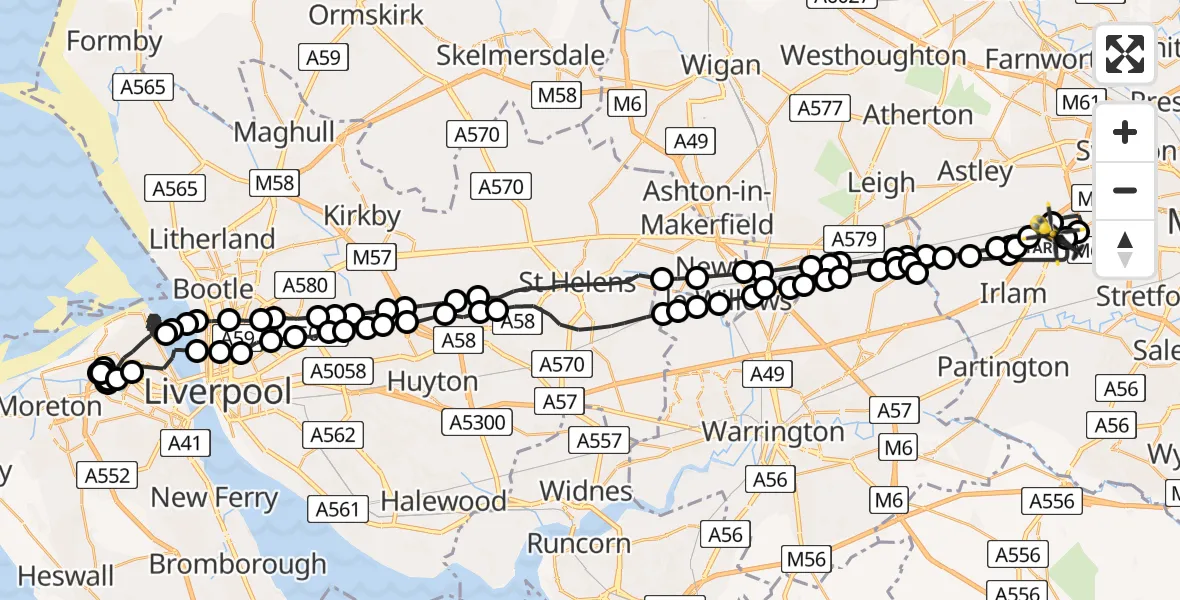 Flight route Police Helicopter Irlam - Manchester Barton Aerodrome, 23 July 2026, 02:14
