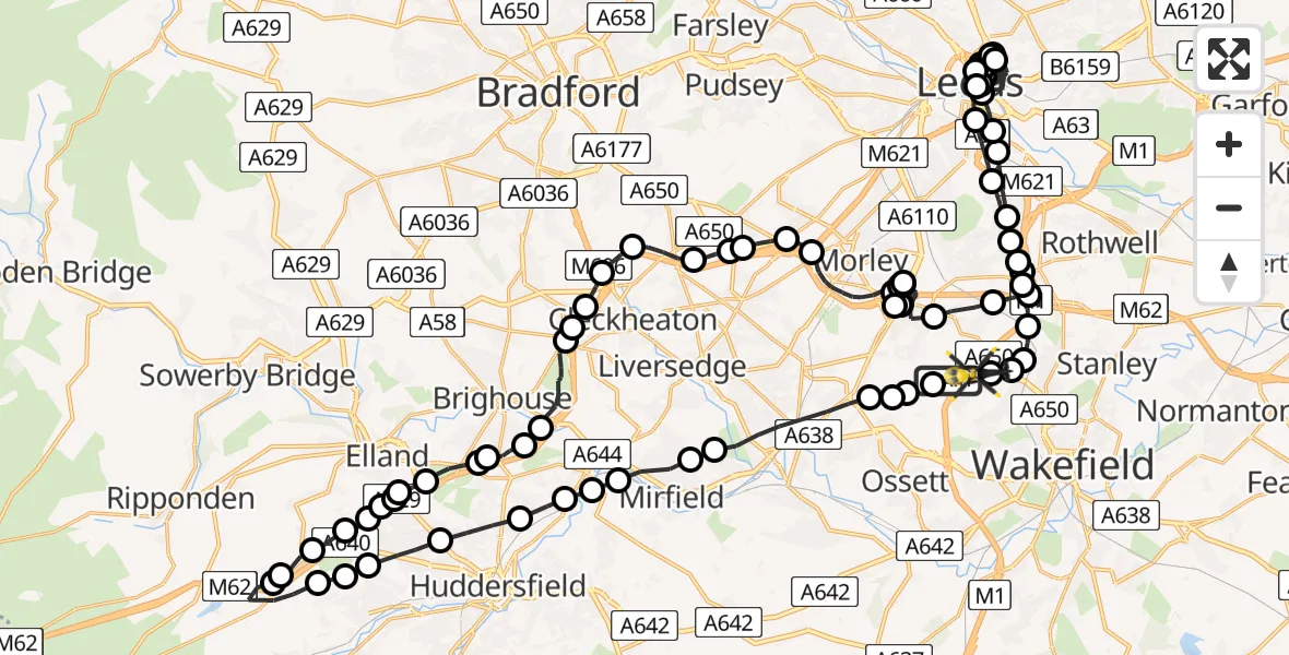 Flight route Police Helicopter East Ardsley - East Ardsley, 23 July 2026, 02:58