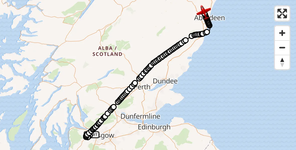 Flight route Air Ambulance Aircraft Glasgow Airport - Aberdeen International Airport, 23 July 2026, 04:55