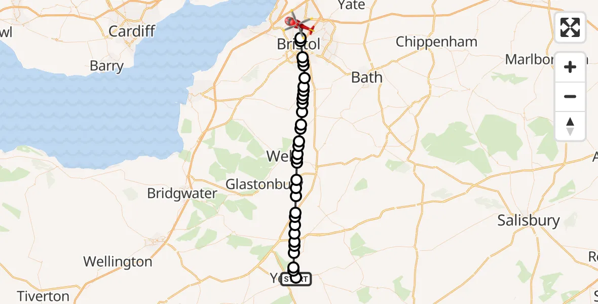 Flight route Air Ambulance Helicopter Over Compton - Bristol, 23 July 2026, 07:28