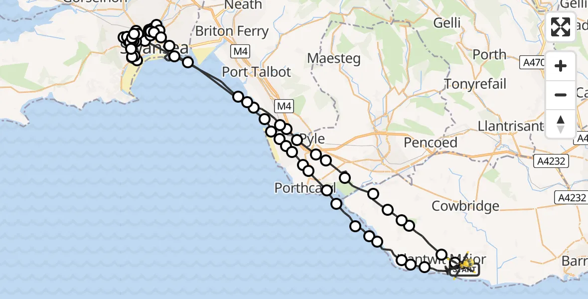 Flight route Police Helicopter MOD St Athan - Llantwit Major, 23 July 2026, 08:16