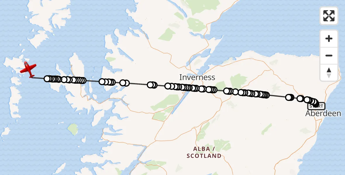 Flight route Air Ambulance Aircraft Dyce and Stoneywood - Inner Seas, 23 July 2026, 08:26