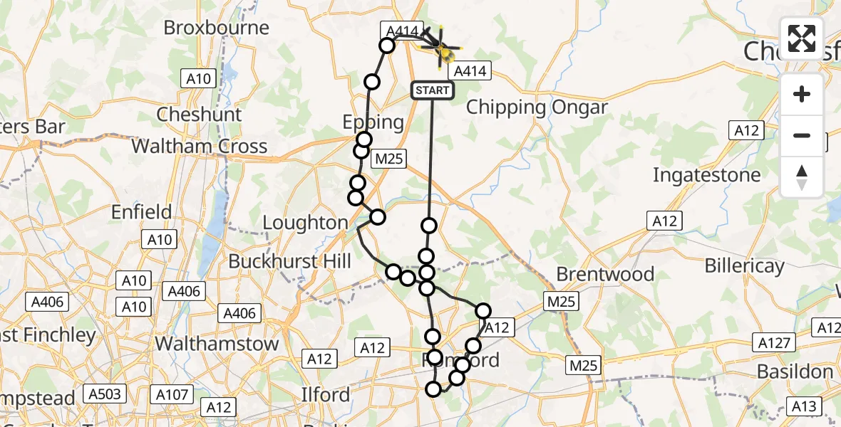 Flight route Police Helicopter North Weald Airfield - North Weald Bassett, 23 July 2026, 08:42