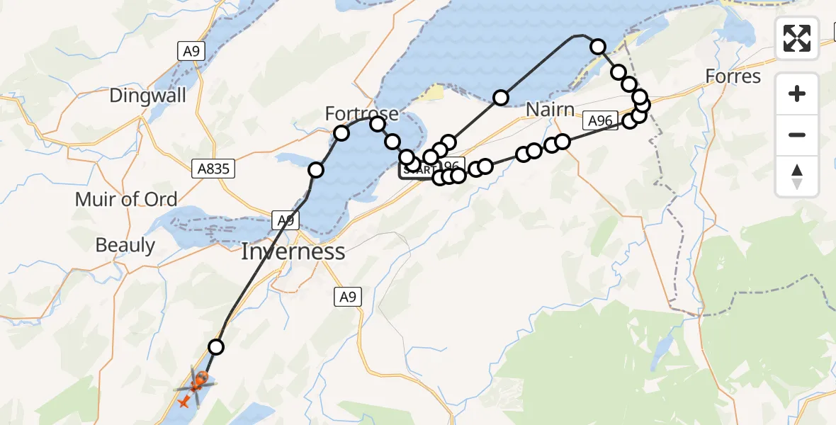 Flight route Coastguard Helicopter Inverness Airport - Loch Ness, 23 July 2026, 08:43
