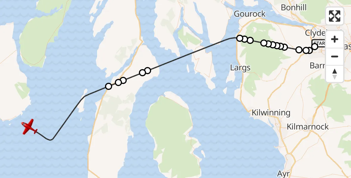 Flight route Air Ambulance Aircraft Glasgow Airport - Inner Seas, 23 July 2026, 08:47