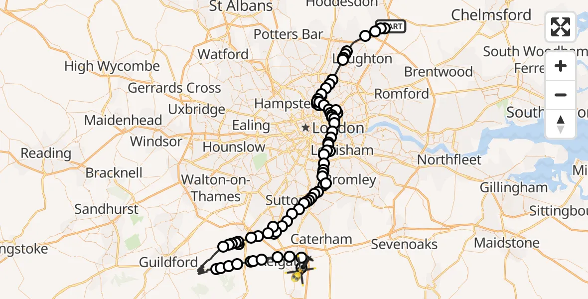 Flight route Police Helicopter North Weald Airfield - South Nutfield, 23 July 2026, 09:19