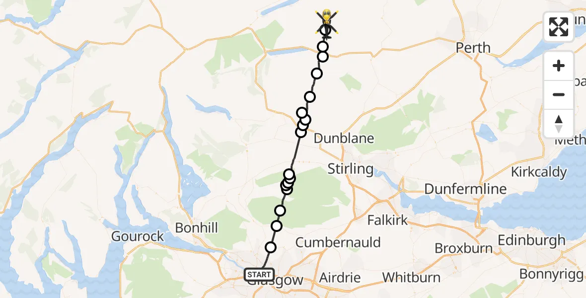 Flight route Police Helicopter Glasgow - Perth and Kinross, 23 July 2026, 09:20