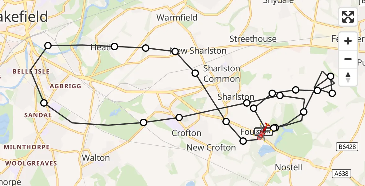 Flight route Air Ambulance Helicopter YAA Nostell Helicopter Port - YAA Nostell Helicopter Port, 23 July 2026, 09:34