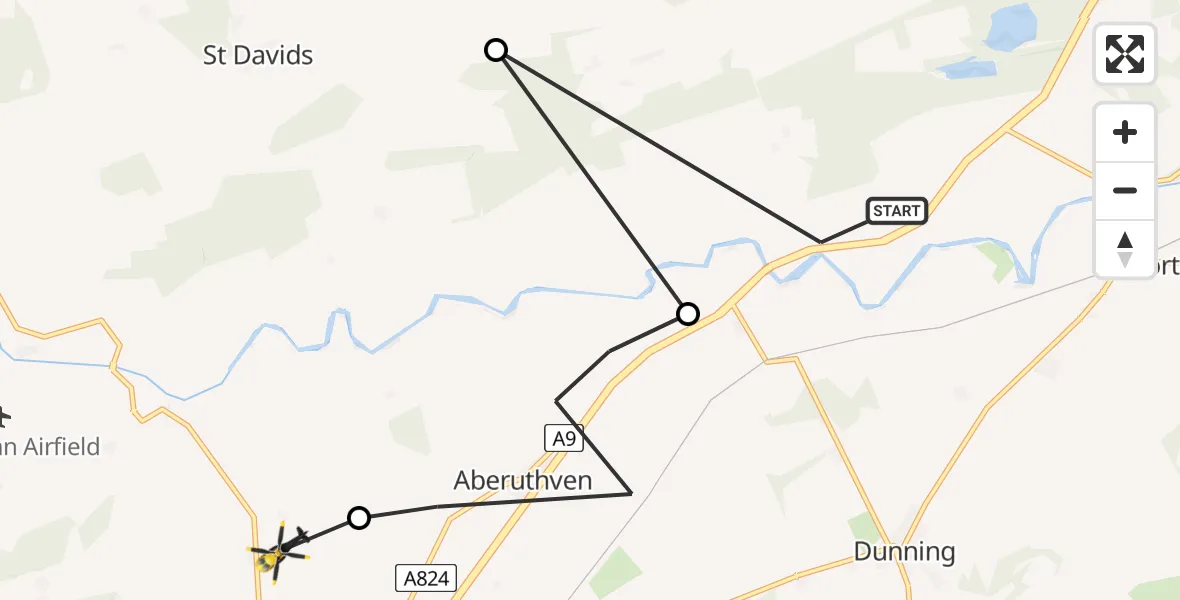 Flight route Police Helicopter Perth - Auchterarder, 23 July 2026, 09:51