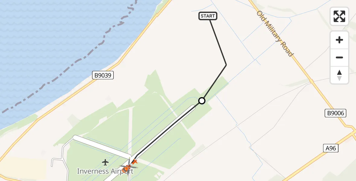 Flight route Coastguard Helicopter Ardersier - Inverness Airport, 23 July 2026, 10:05