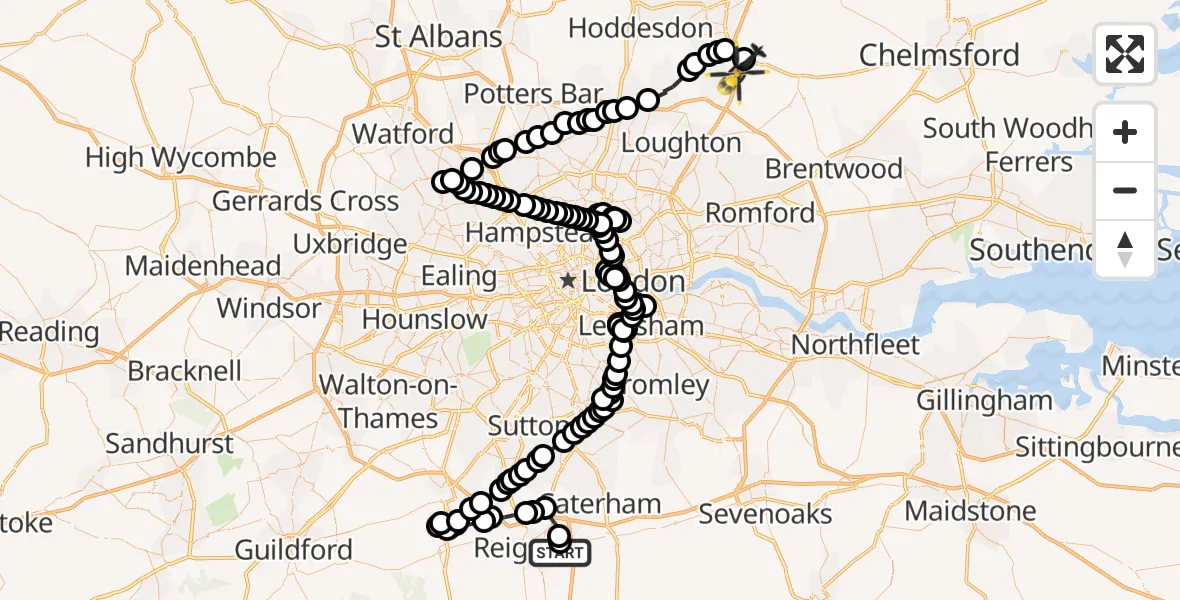 Flight route Police Helicopter South Nutfield - North Weald Airfield, 23 July 2026, 10:28