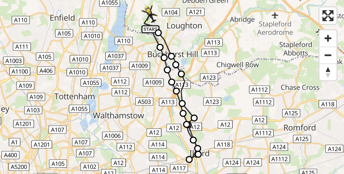 Flight route Police Helicopter Sewardstonebury - Metropolitan Police Air Support Unit Lippitts Hill, 23 July 2026, 10:30