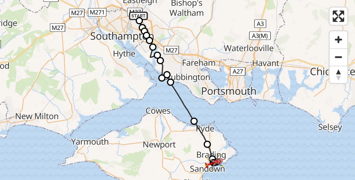 Flight route Air Ambulance Helicopter Southampton Airport - Bembridge, 23 July 2026, 10:31