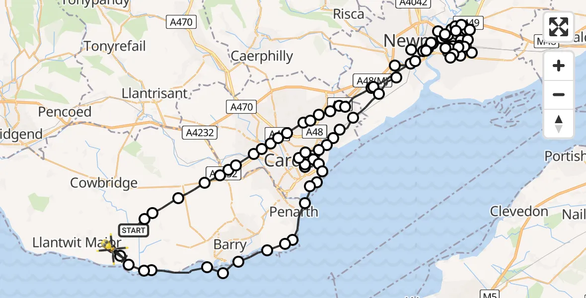 Flight route Police Helicopter St. Athan - MOD St Athan, 23 July 2026, 11:21