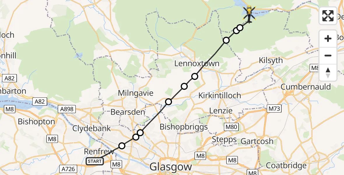 Flight route Police Helicopter Renfrew - Carron Valley Reservoir, 23 July 2026, 11:29