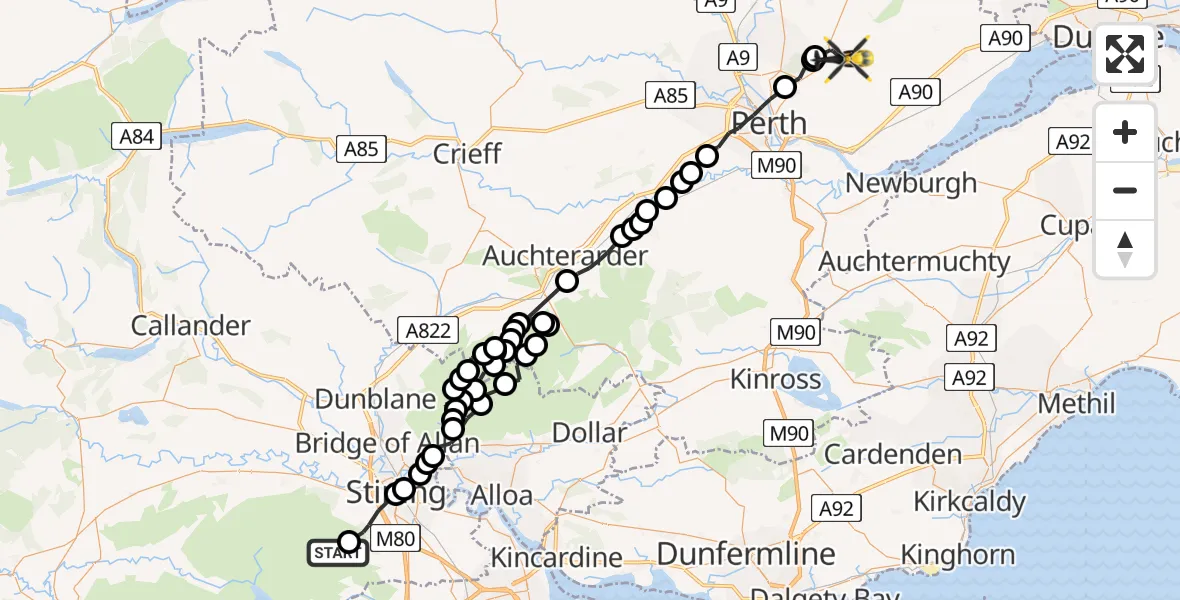 Flight route Police Helicopter Stirling - Balbeggie, 23 July 2026, 11:38