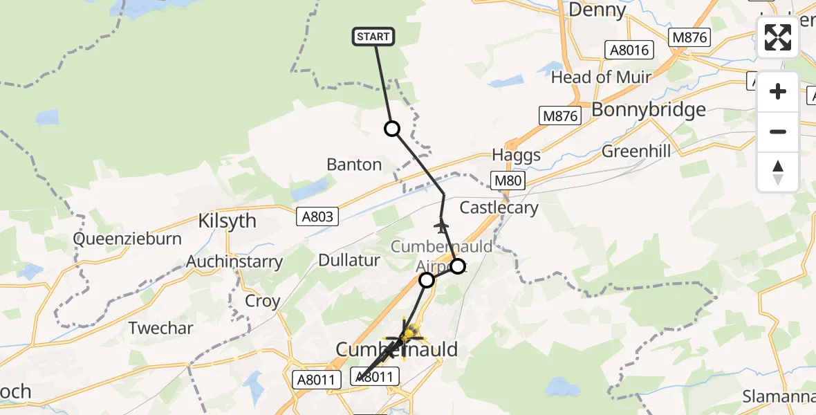 Flight route Police Helicopter Falkirk - Cumbernauld, 23 July 2026, 12:04