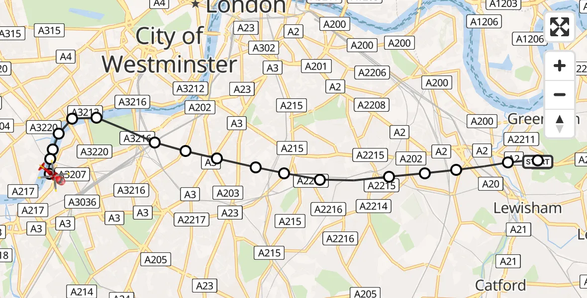 Flight route Air Ambulance Helicopter Blackheath North West - London Heliport, 23 July 2026, 12:05