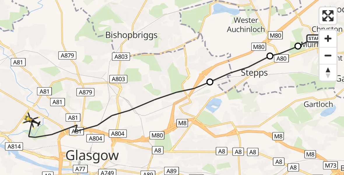 Flight route Police Helicopter Glasgow - Glasgow, 23 July 2026, 12:09