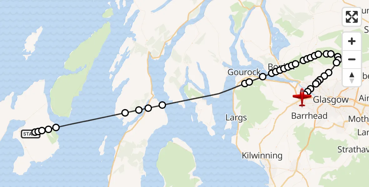 Flight route Air Ambulance Aircraft Argyll and Bute - Glasgow Airport, 23 July 2026, 12:14