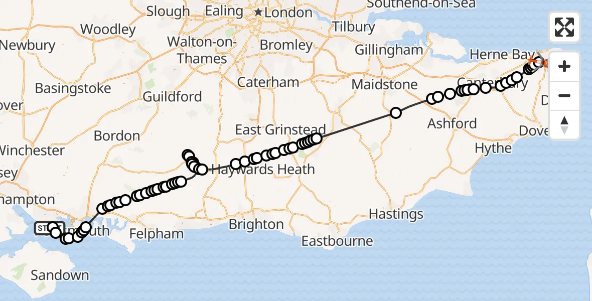 Flight route Coastguard Helicopter Solent Airport - Manston Airport, 23 July 2026, 12:32