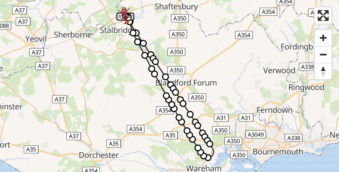 Flight route Air Ambulance Helicopter Henstridge Airfield - Henstridge Airfield, 23 July 2026, 12:40