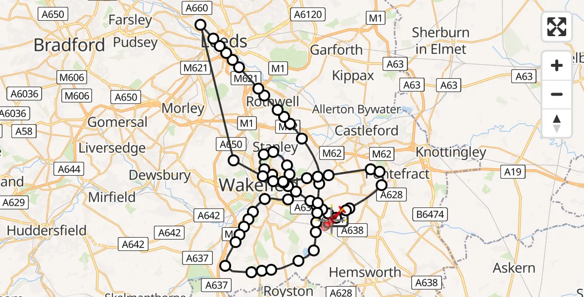 Flight route Air Ambulance Helicopter YAA Nostell Helicopter Port - YAA Nostell Helicopter Port, 23 July 2026, 12:49
