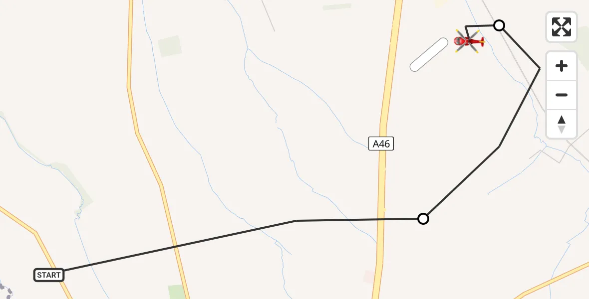 Flight route Air Ambulance Helicopter Willoughby on the Wolds - Nottingham Heliport, 23 July 2026, 13:13