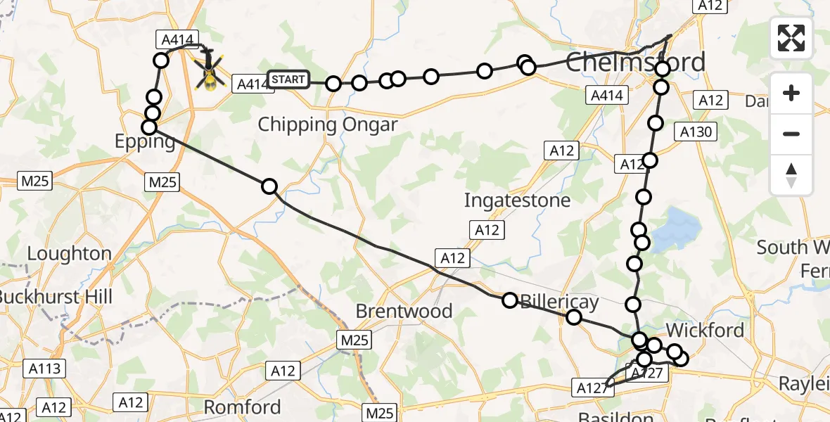 Flight route Police Helicopter Moreton - North Weald Bassett, 23 July 2026, 13:12