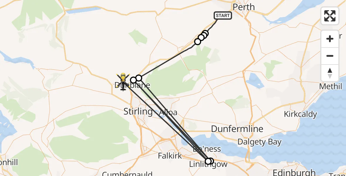 Flight route Police Helicopter Perth - Dunblane, 23 July 2026, 13:13