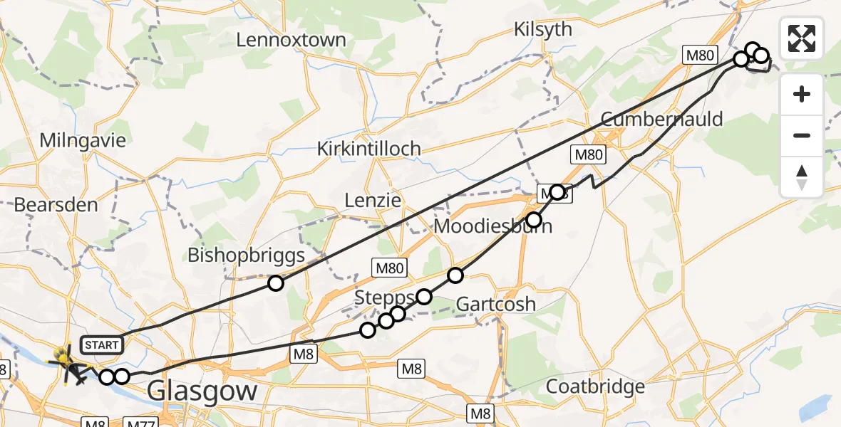 Flight route Police Helicopter Glasgow - Glasgow, 23 July 2026, 13:35