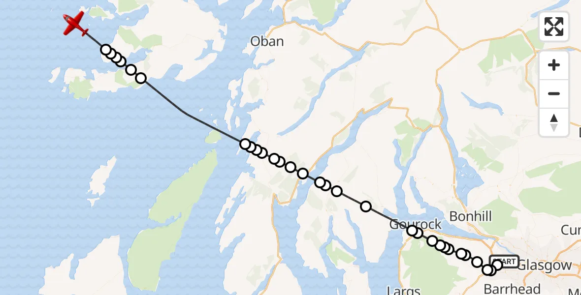 Flight route Air Ambulance Aircraft Glasgow Airport - Inner Seas, 23 July 2026, 14:17