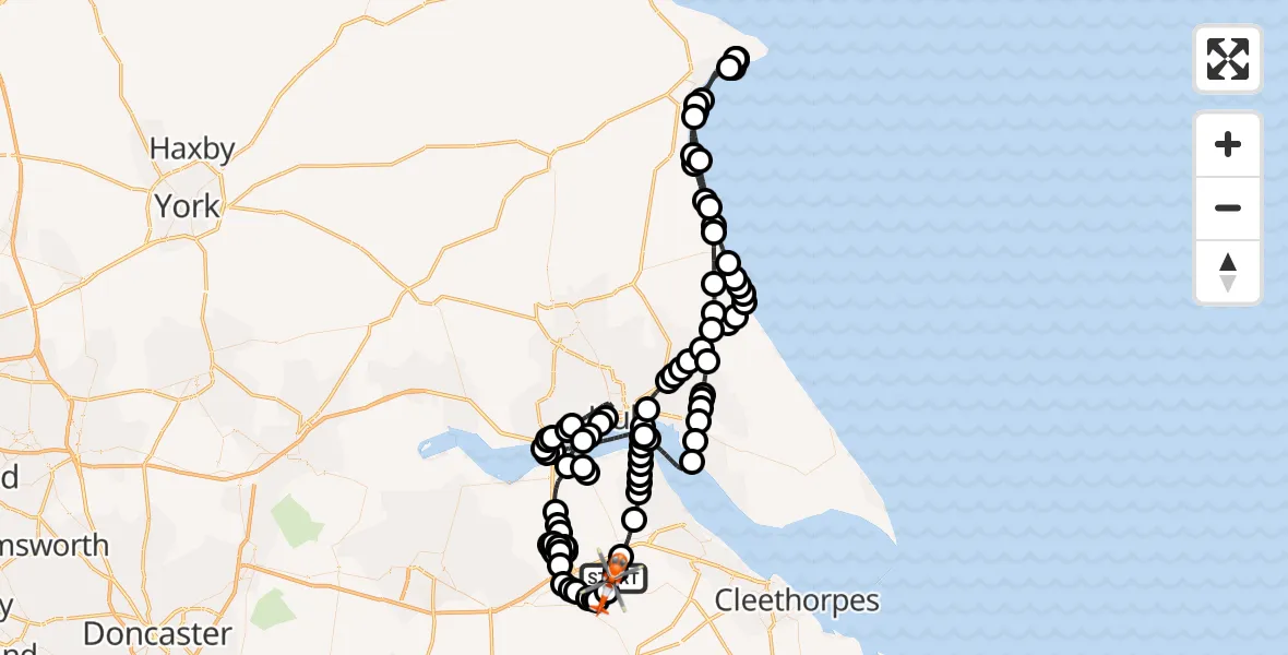 Flight route Coastguard Helicopter Humberside Airport - Humberside Airport, 23 July 2026, 14:34