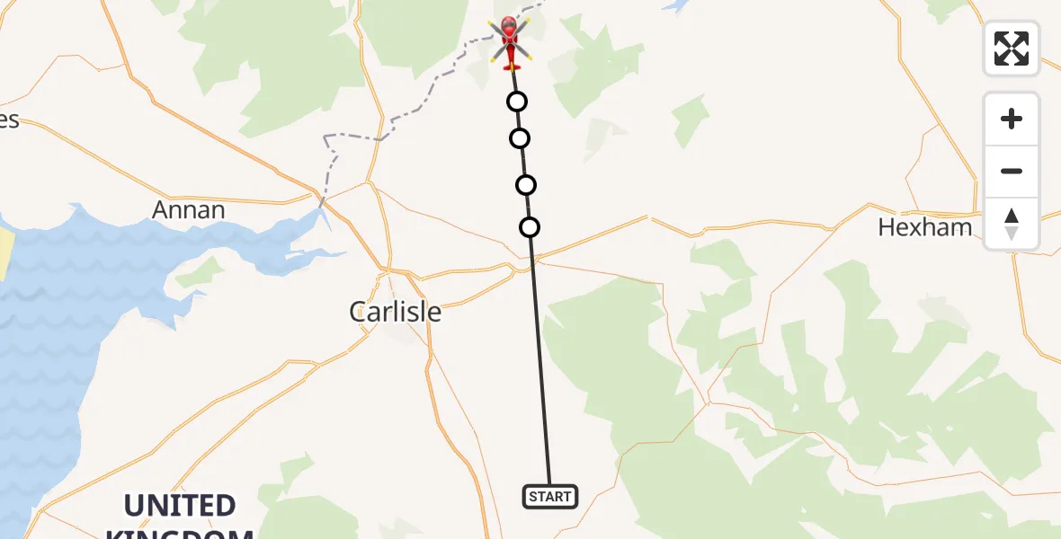 Flight route Air Ambulance Helicopter Great Salkeld - Bewcastle, 23 July 2026, 14:41