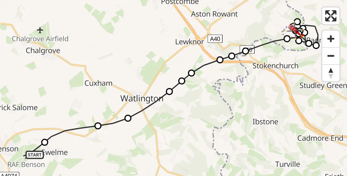 Flight route Air Ambulance Helicopter RAF Benson - South Oxfordshire, 23 July 2026, 14:41