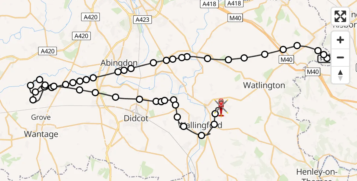 Flight route Air Ambulance Helicopter Chinnor - RAF Benson, 23 July 2026, 14:58