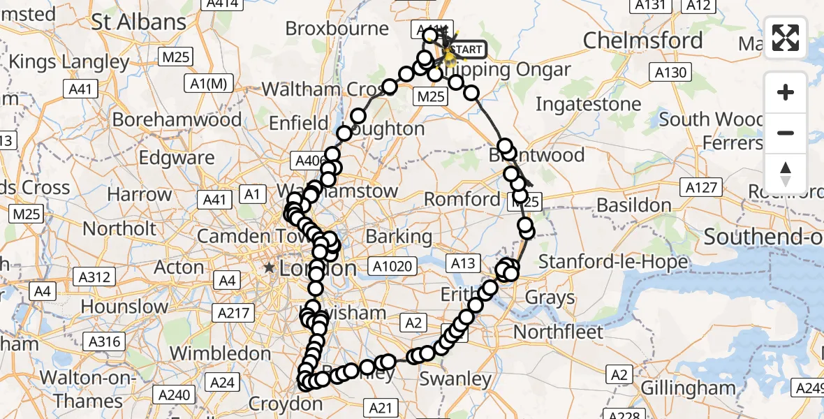 Flight route Police Helicopter Epping Forest - North Weald Airfield, 23 July 2026, 15:11