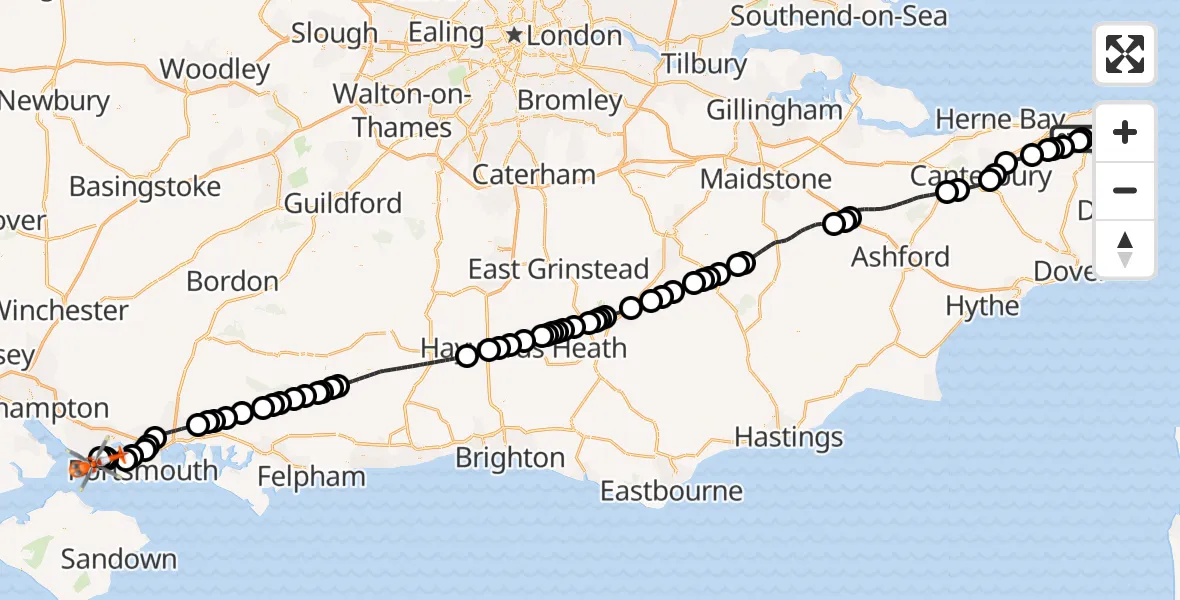Flight route Coastguard Helicopter Manston Airport - Solent Airport, 23 July 2026, 15:15