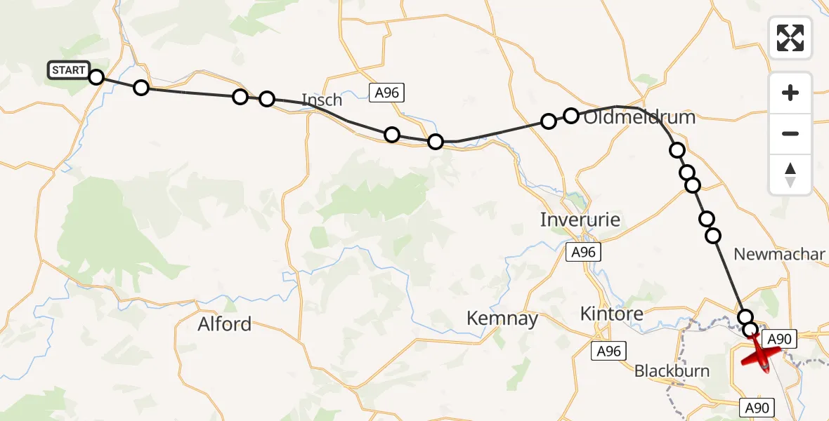 Flight route Air Ambulance Aircraft Rhynie - Dyce and Stoneywood, 23 July 2026, 15:19