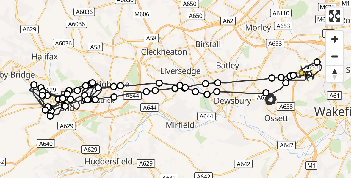 Flight route Police Helicopter East Ardsley - East Ardsley, 23 July 2026, 15:19