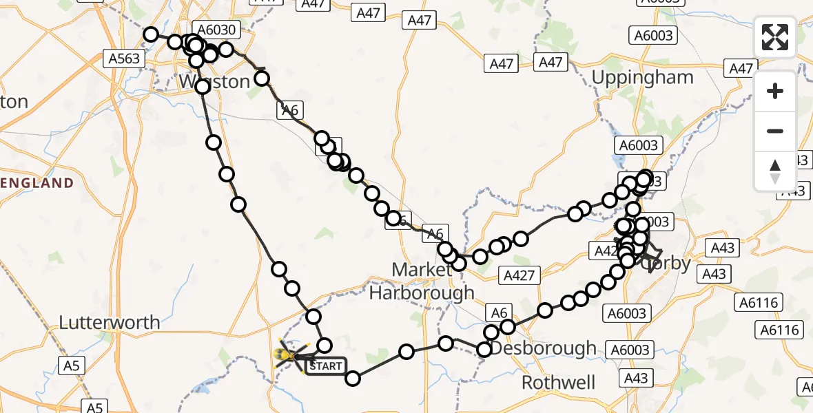 Flight route Police Helicopter Sibbertoft - Harborough, 23 July 2026, 15:21